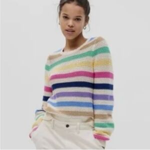 GAP Colorful Striped Scalloped Crew Neck 100% Cotton Sweater-Sz M.